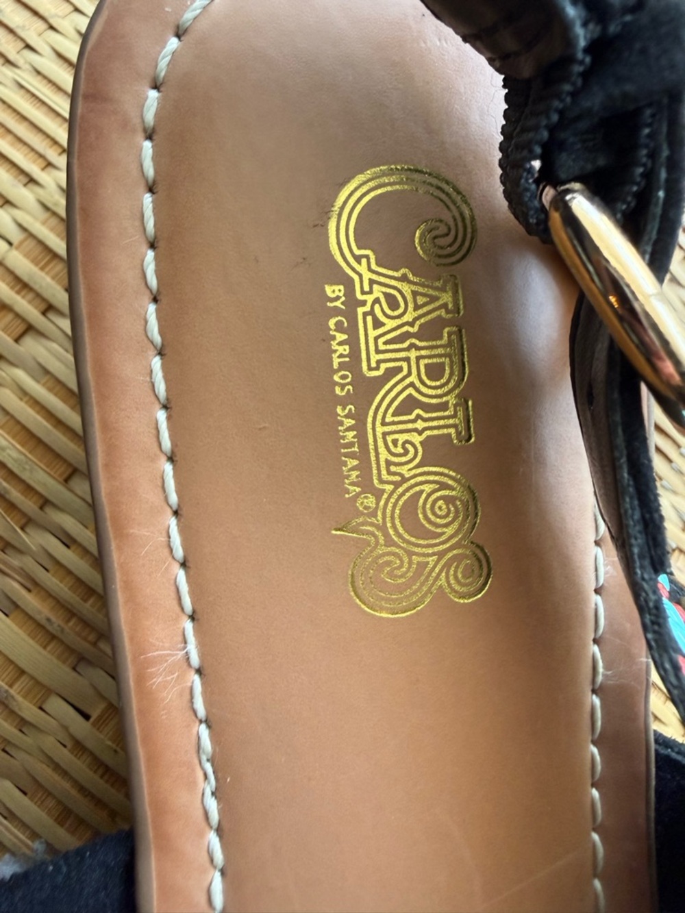 Carlos Santana Women's Sandals Black Turquoise Gold and Red beaded Boho Like New - Picture 2 of 9